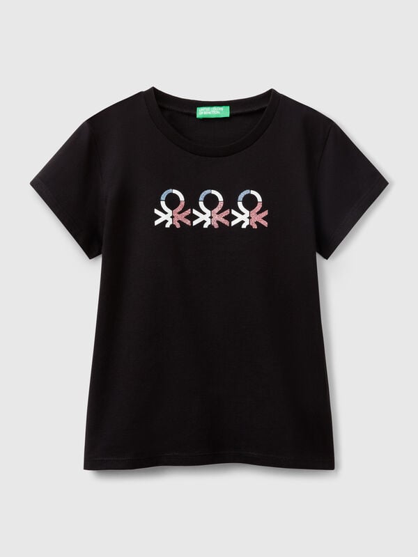 Glitzer-Logo-T-Shirt aus Baumwolle Mädchen