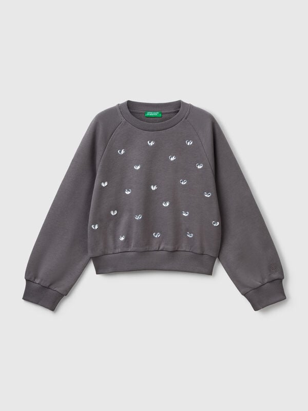 Sweatshirt mit Herz-Strasssteinen Mädchen