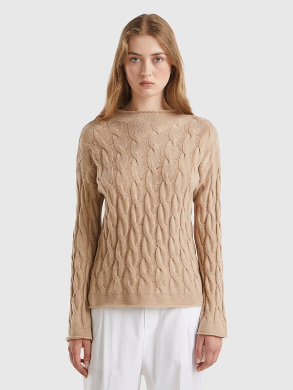 Pullover mit Zopfmuster aus gemischtem Cashmere Damen