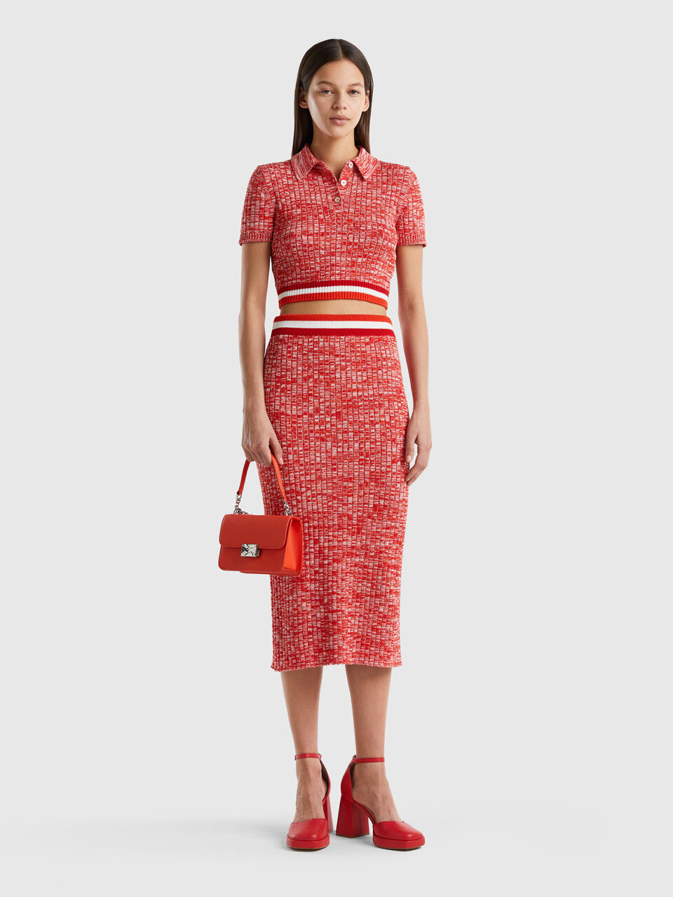 Cropped-Polo aus Strick in Rot