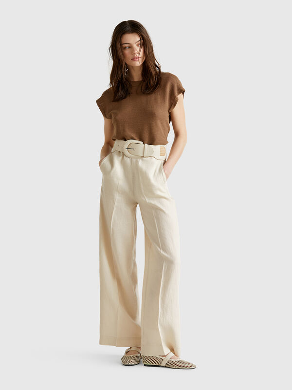 Palazzo-Hose aus 100 % Leinen Damen