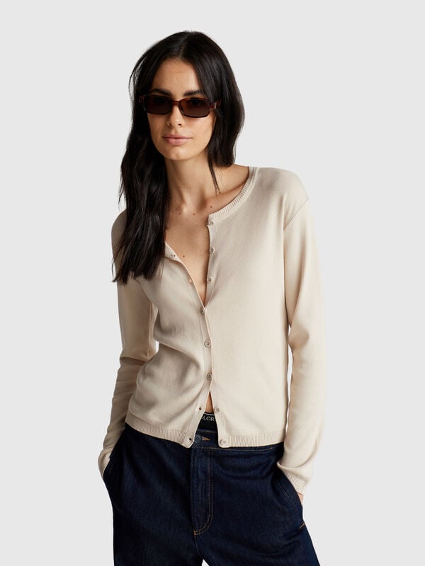 Beige Strickjacke 100% Baumwolle Damen