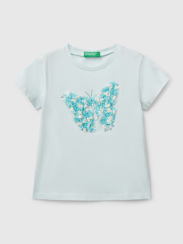 T-Shirt mit Applikation in Blütenblattoptik Mädchen