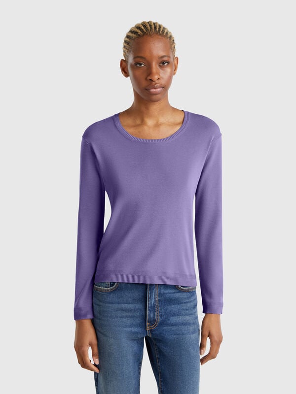 Pullover mit rundem Ausschnitt aus reiner Baumwolle. Damen