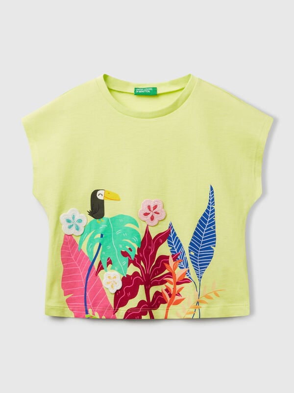 T-Shirt mit Print und Häkelapplikationen Mädchen