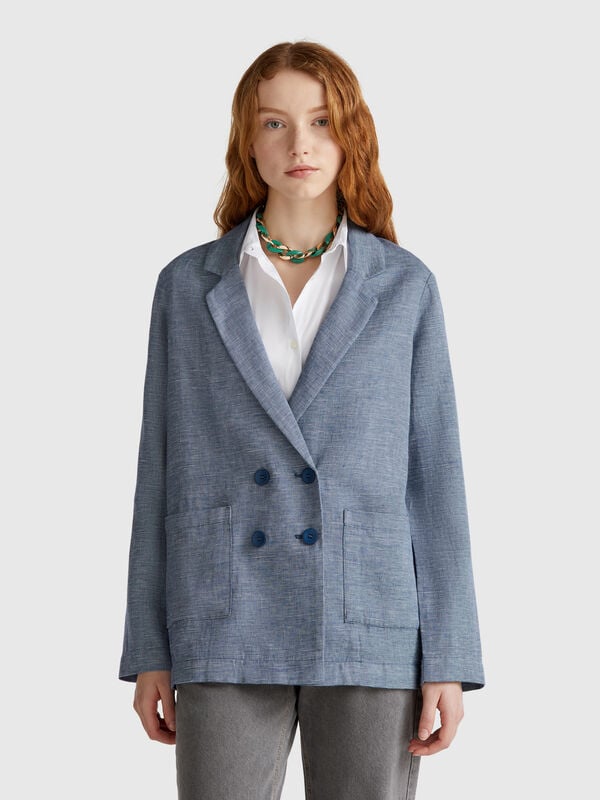 Zweireihige Jacke aus Leinenmischung Damen