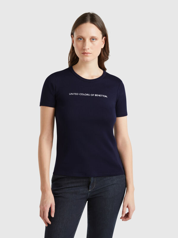 T-Shirt aus 100% Baumwolle mit Glitter-Logoprint Damen
