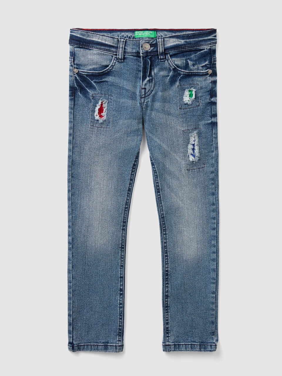Slim-Fit-Jeans mit bunten Aufnähern image number 1