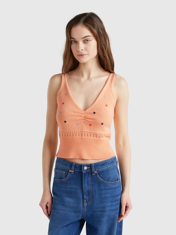 Gestricktes Tanktop mit Blumenstickerei Damen