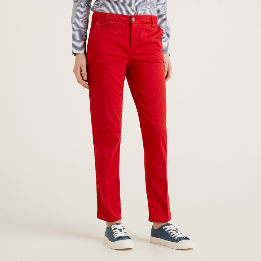 Slim Fit Chino-Hose aus roter Baumwolle
