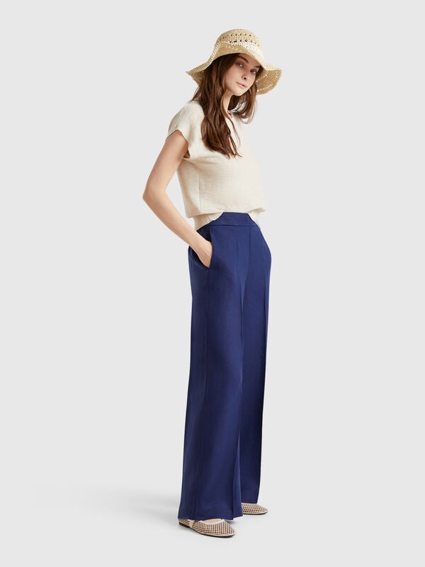 Palazzo-Hose aus 100 % Leinen Damen