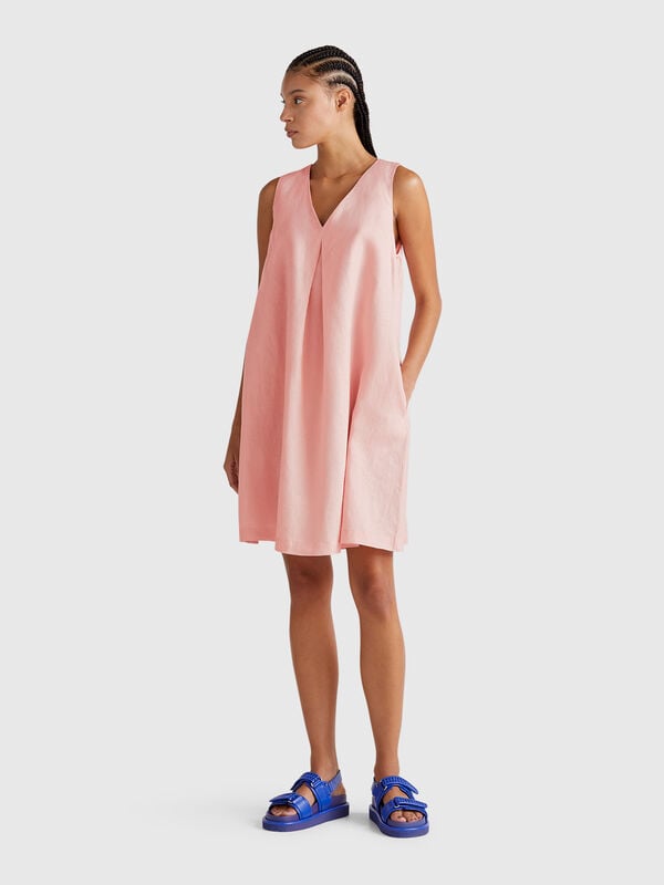 Ärmelloses Kleid aus reinem Leinen Damen
