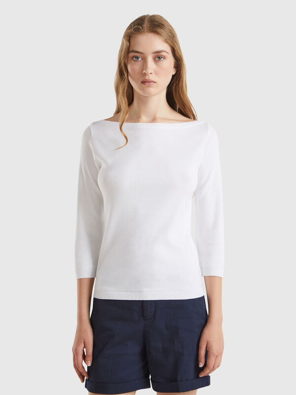 Pulli in Weiß mit Boot-Ausschnitt Damen