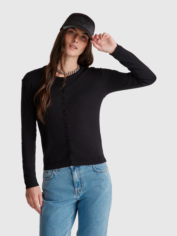 Schwarze Strickjacke 100% Baumwolle Damen