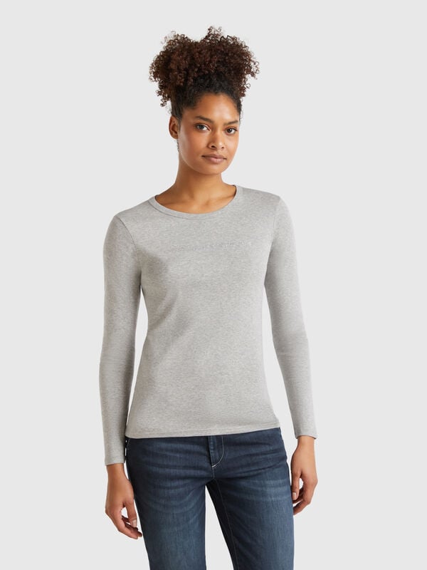 Langärmeliges T-Shirt in Dunkelblauer aus 100% Baumwolle Damen