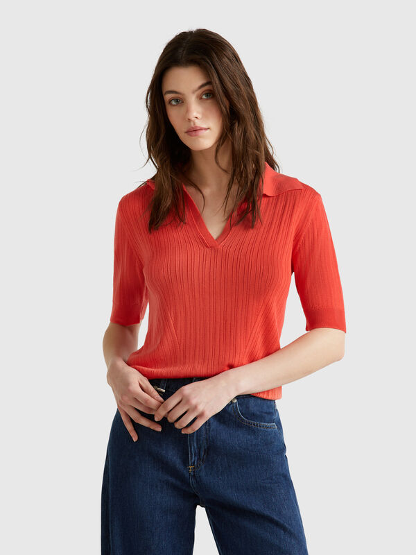 Kurzarm-Strickpoloshirt Damen