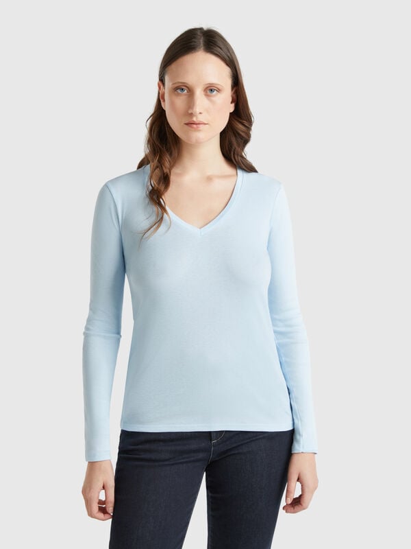 Langärmliges T-Shirt mit V-Ausschnitt Damen