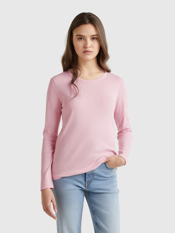 Langärmeliges T-Shirt aus reiner Baumwolle Damen