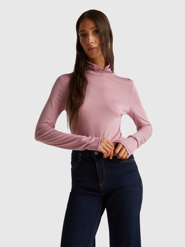 Rollkragen-T-Shirt aus Viskose-Kaschmir-Mix Rollkragen-T-Shirt aus Viskose-Kaschmir-Mix Damen