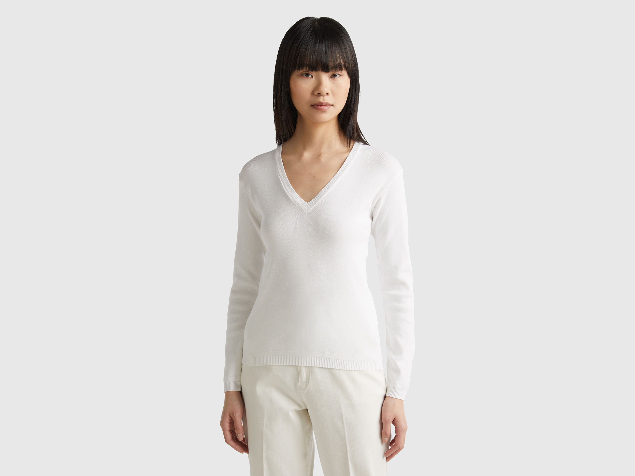 Pullover weiß v ausschnitt damen clearance