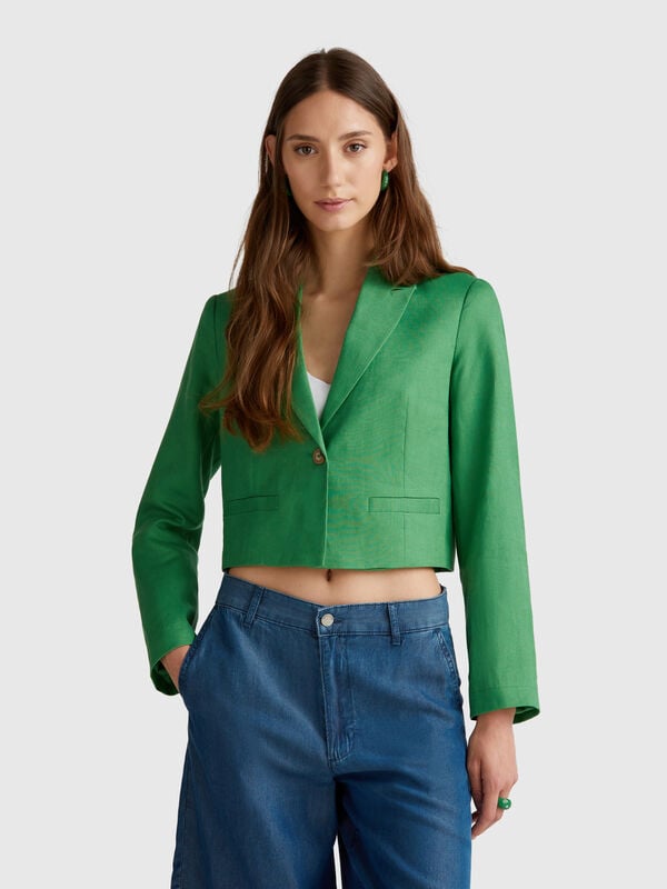 Kurzblazer aus reinem Leinen Damen