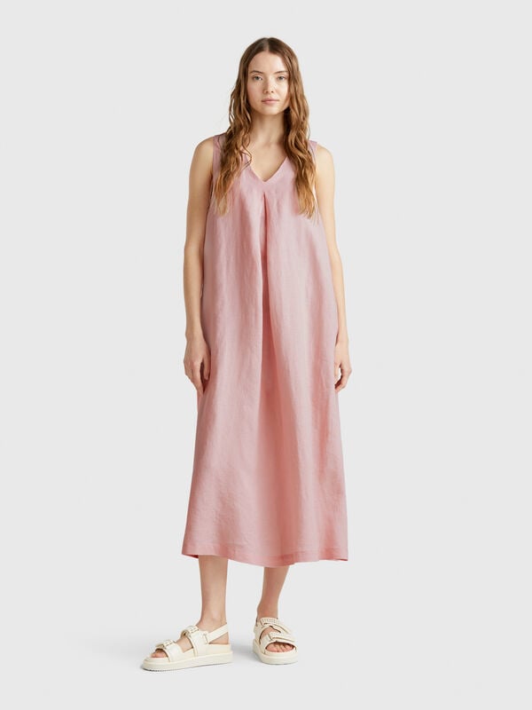 Ärmelloses Kleid aus reinem Leinen Damen