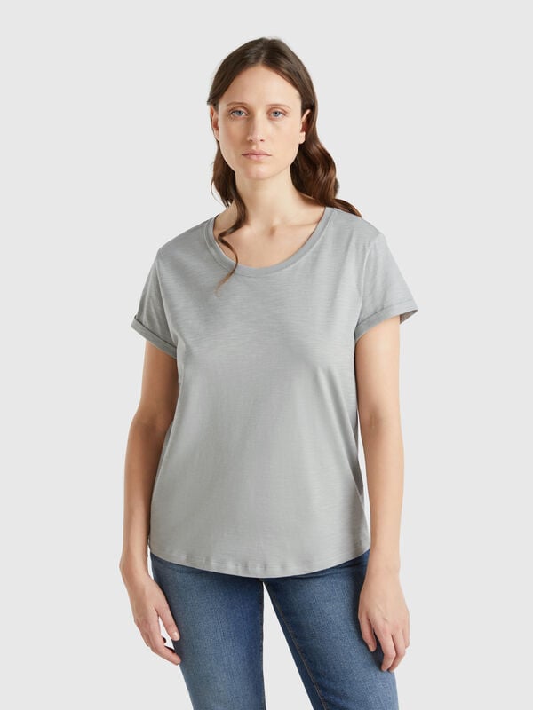Kurzarm-T-Shirt aus leichter Baumwolle Damen