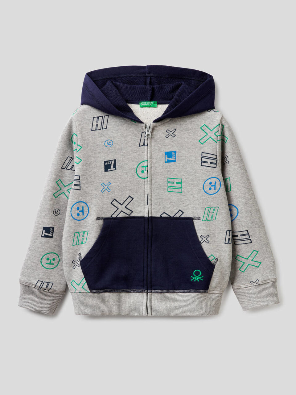 Gemustertes Sweatshirt mit Reißverschluss und Kapuze image number 1