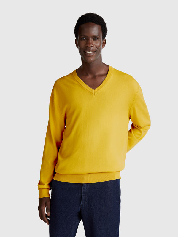 Pullover aus reiner Baumwolle mit V-Ausschnitt Herren