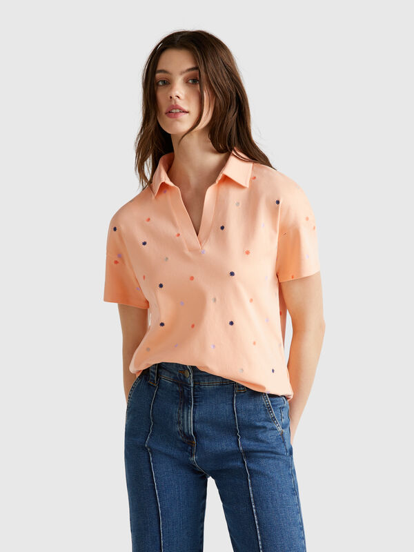 Poloshirt mit Blumenstickerei Damen
