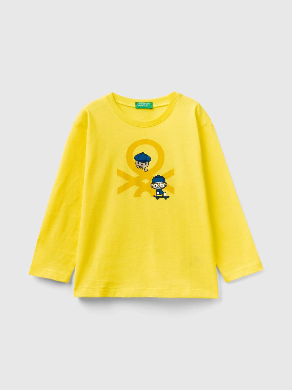 Langärmeliges T-Shirt aus Bio-Baumwolle - Gelb | Benetton